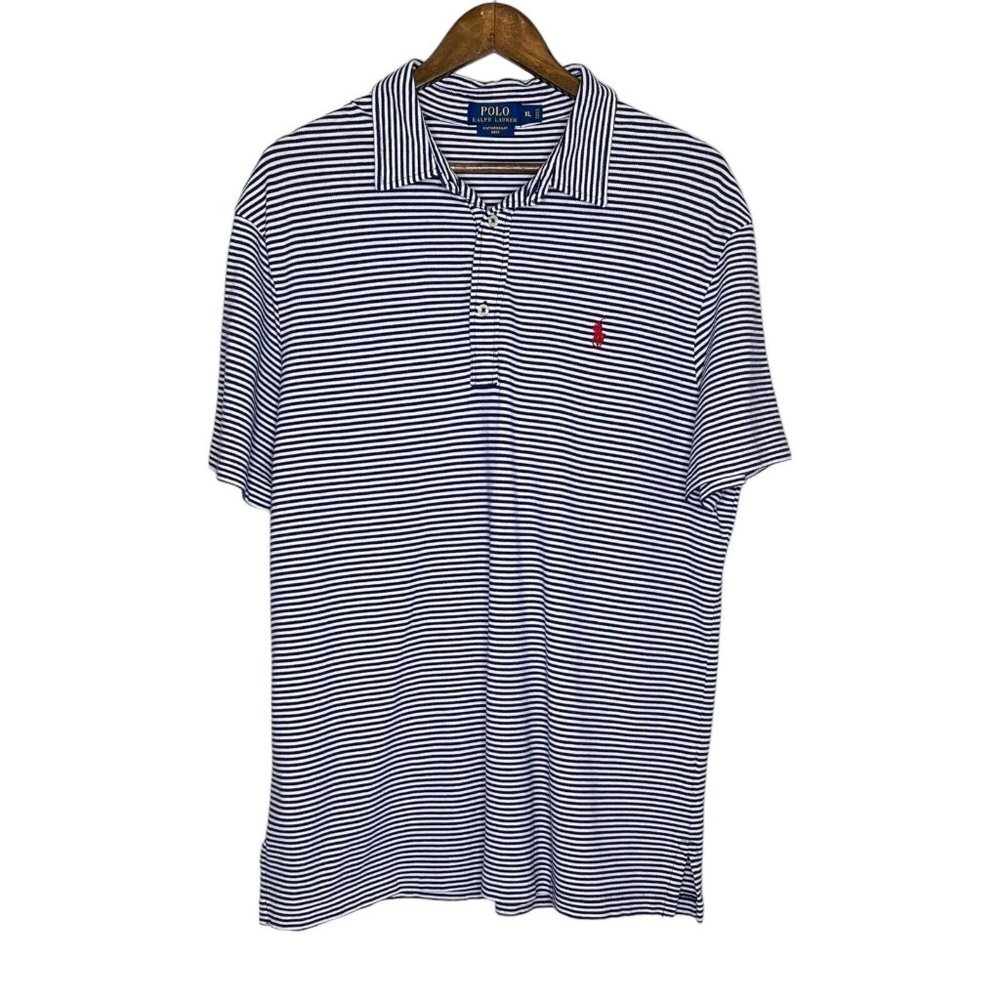 Polo Ralph Lauren Men's Blue and White Striped Polo Short Sleeve Shirt Size XL